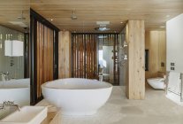 Сучасна ванна кімната з замочування ванна — стокове фото