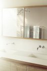 Doppelwaschbecken unter Spiegel im modernen Badezimmer — Stockfoto