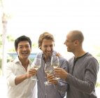 Myoung atraente en toasting uns aos outros com vinho — Fotografia de Stock