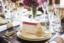 Table set for wedding reception indoors — Stock Photo