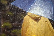 Visão traseira da pessoa sob guarda-chuva na chuva — Fotografia de Stock