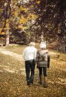 Older couple walking together in park — Stock Photo