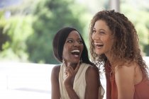 Joven atractivo mujeres riendo juntos al aire libre - foto de stock