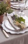 Table setting for wedding reception — Stock Photo