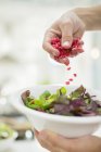 Frau macht Salat in Küche — Stockfoto