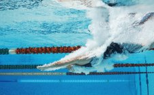 Schwimmerin stürzt sich ins Pool-Wasser — Stockfoto