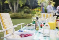Closeup view of lunch on table in backyard — Stock Photo