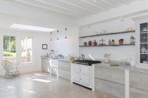 Cozinha rústica de luxo dentro de casa durante o dia — Fotografia de Stock