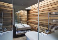 Éviers et baignoire dans la salle de bain moderne — Photo de stock