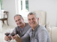 Retrato de hombres mayores tostando copas de vino - foto de stock
