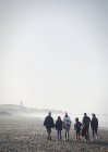 Famille multi-génération marchant sur une plage ensoleillée dans une rangée — Photo de stock