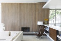 Wooden wall of modern living room — Stock Photo