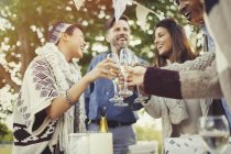 Friends toasting champagne glasses at birthday party — Stock Photo