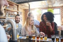 Freunde probieren, Bier trinken in der Kneipe — Stockfoto