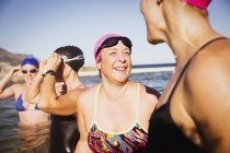 Female active swimmers at ocean outdoors — Stock Photo