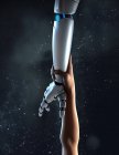 Созданное компьютером изображение руки тянется к роботизированной руке — стоковое фото