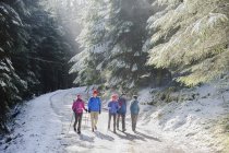 Escursioni in famiglia nei boschi innevati — Foto stock