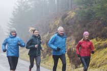 Familie joggt im Wald — Stockfoto
