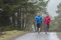 Paar joggt im Wald — Stockfoto