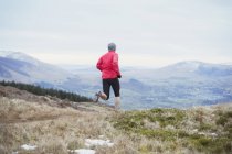 Back view of Man jogging on mountain trail — Stock Photo