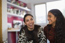 Portrait laughing teenage girl friends — Stock Photo