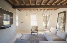 Home vetrina interno soggiorno con soffitto a travi in legno — Foto stock