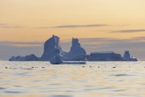 Formation d'icebergs majestueux au coucher du soleil Océan Atlantique Groenland — Photo de stock
