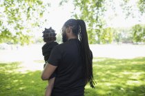Père portant un fils tout-petit dans le parc — Photo de stock