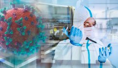 Жінка-вчена, що досліджує коронавірус у лабораторії — стокове фото