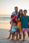 Portrait happy family on beach — Stock Photo