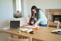Mother and daughter coloring at dining table — Stock Photo