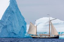 Ship sailing along majestic icebergs on Atlantic Ocean Greenland — Stock Photo