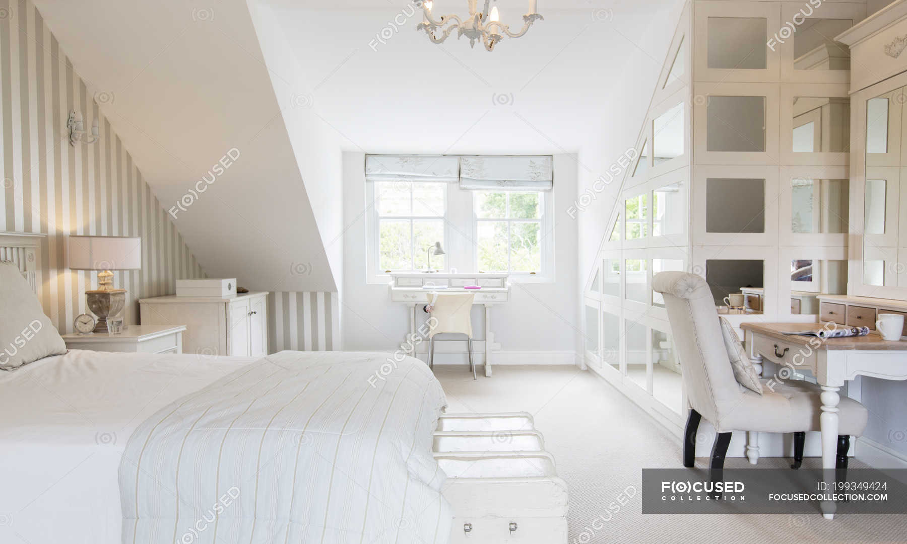 Feminine Bedroom Indoors During Daytime Desk Property Stock Photo 199349424