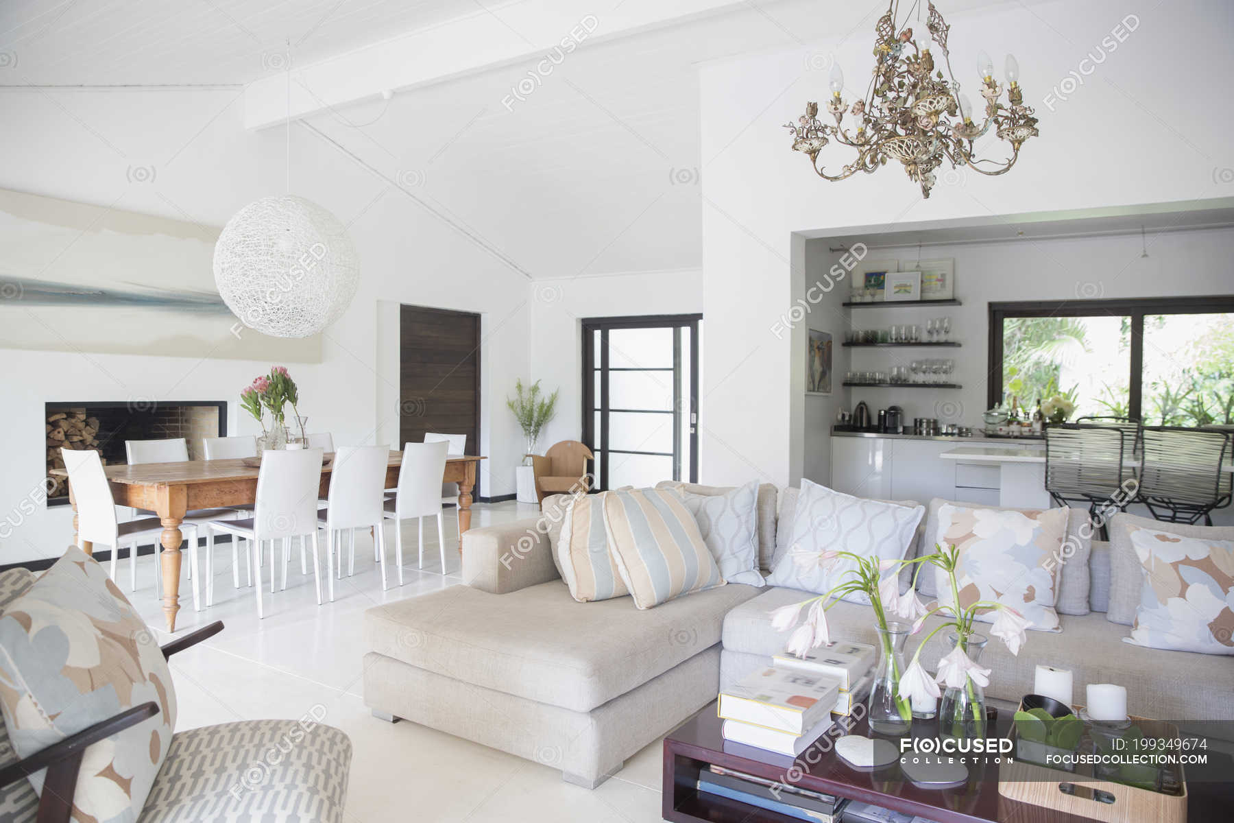 Sofa And Dining Table In Modern Living Area Color Image Real Sofa And Dining Table In Modern Living