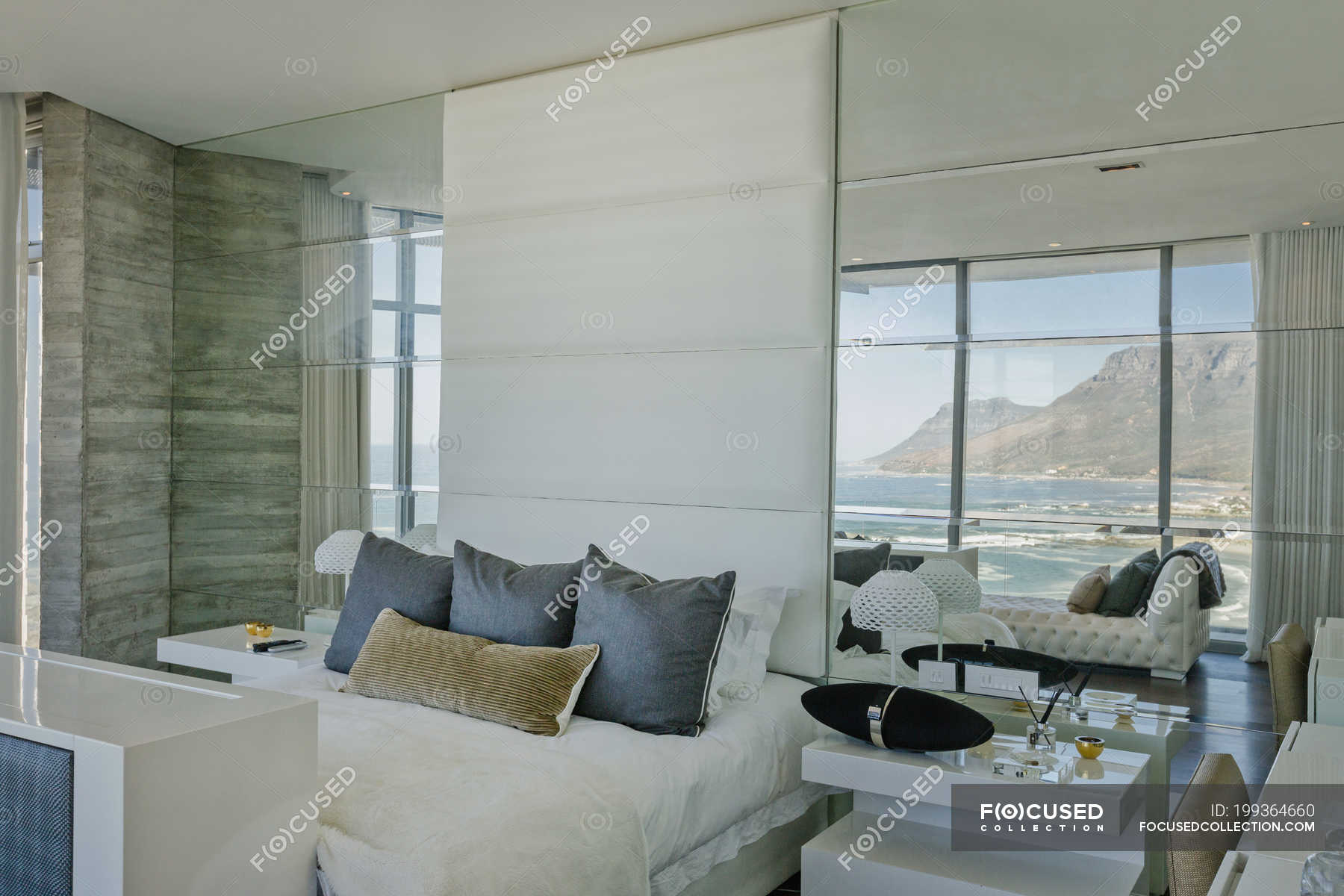 Luxury Modern Home Showcase Bedroom With Ocean And Mountain