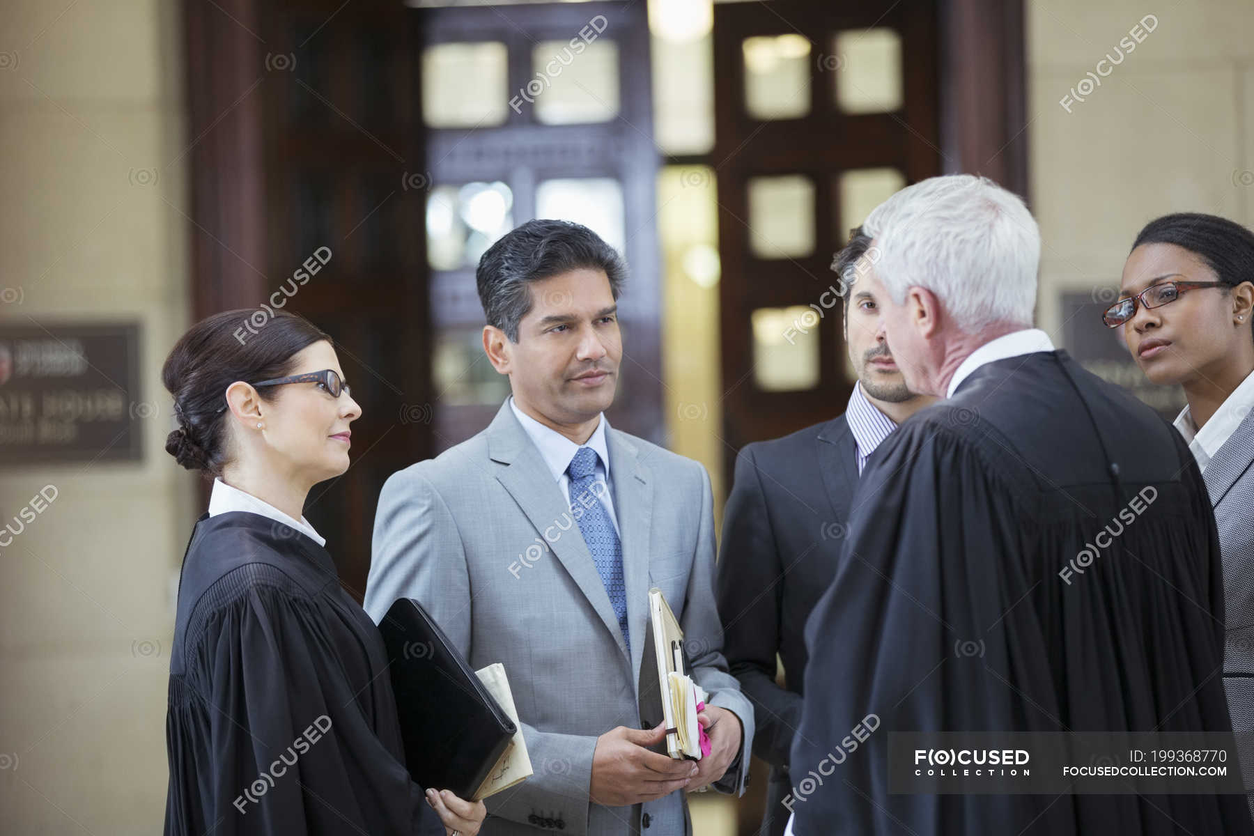 Judges And Lawyers Talking In Courthouse — Determination, Robe - Stock ...