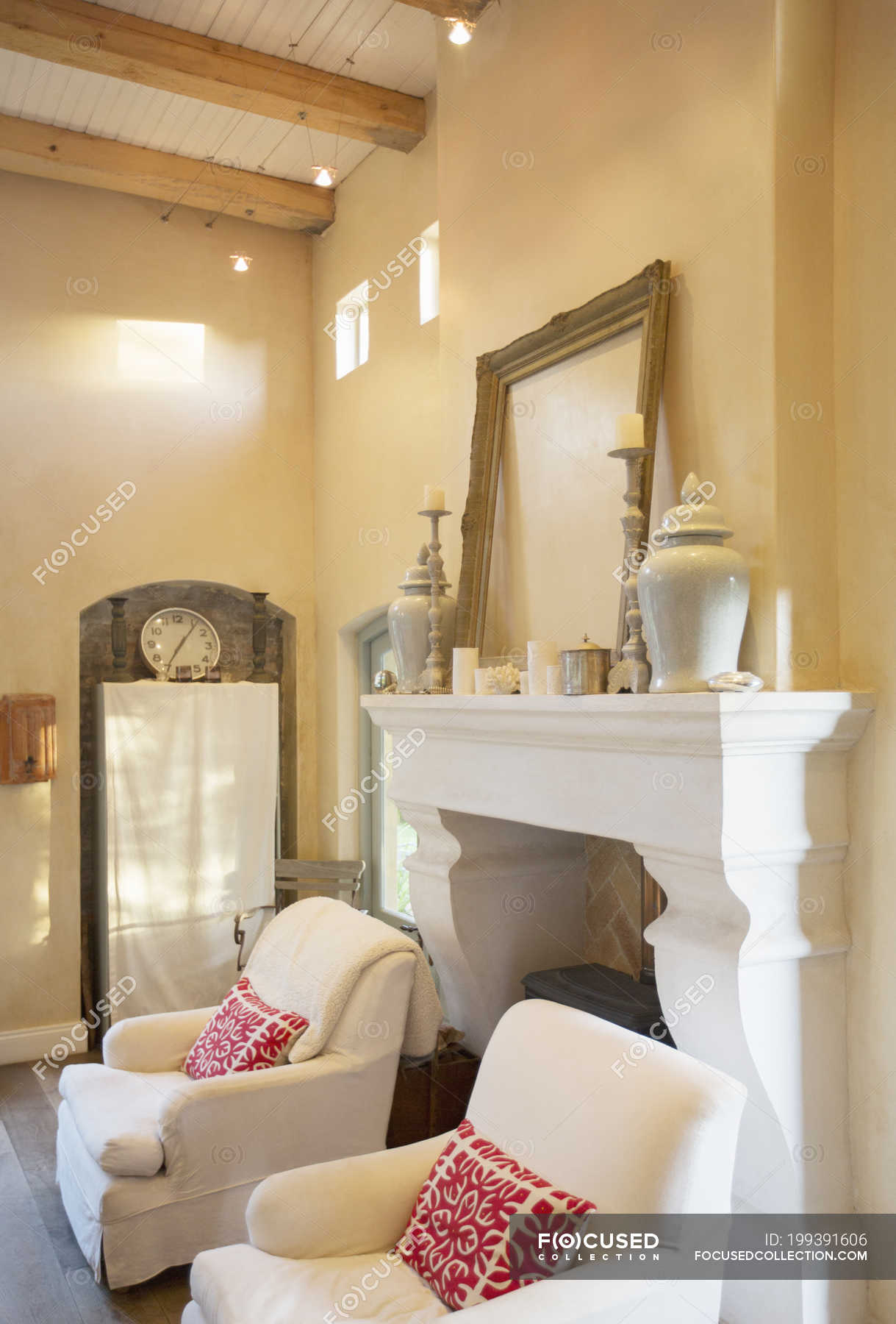 Fireplace With Mantel In Luxury Living Room Color Image Real