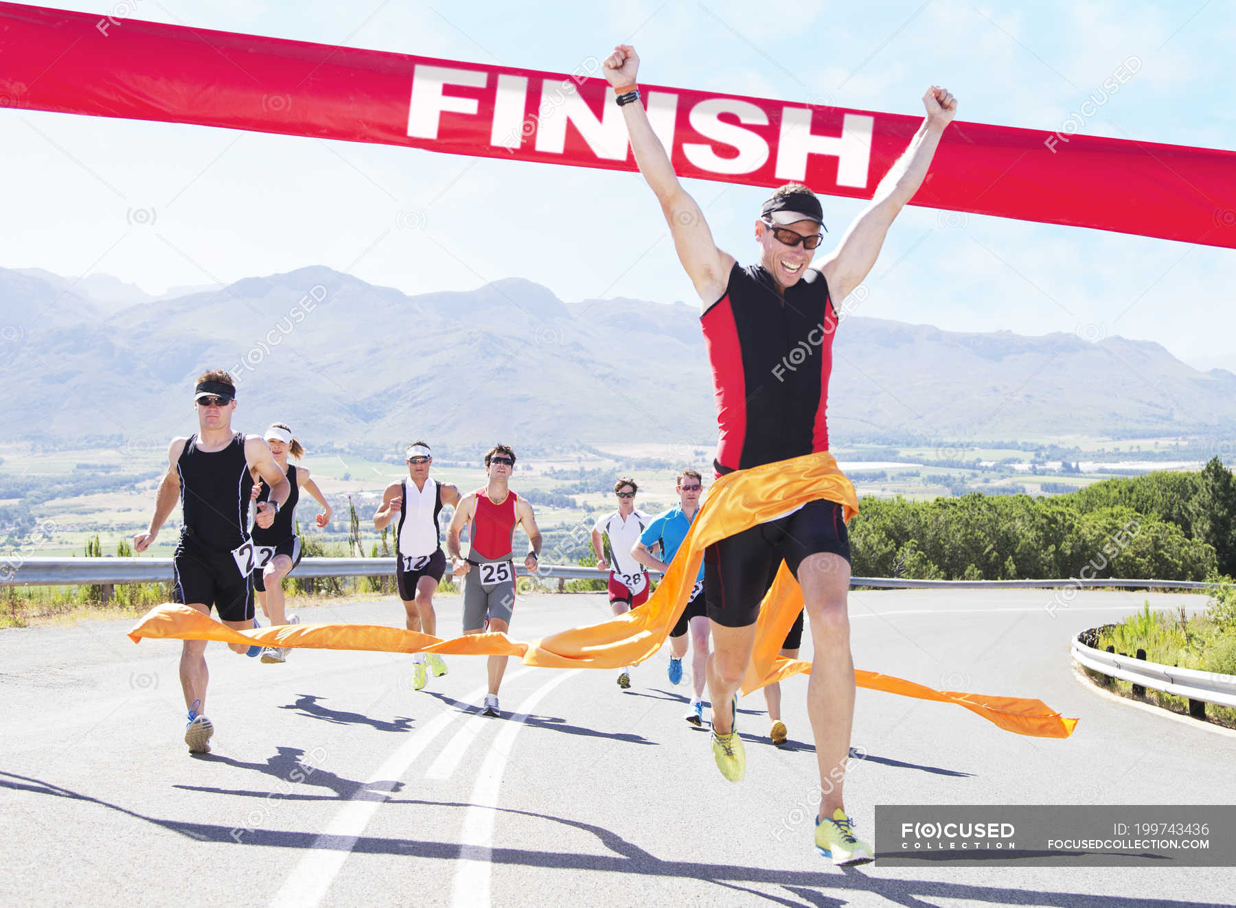 Runner Crossing Race Finish Line People Success Stock Photo 
