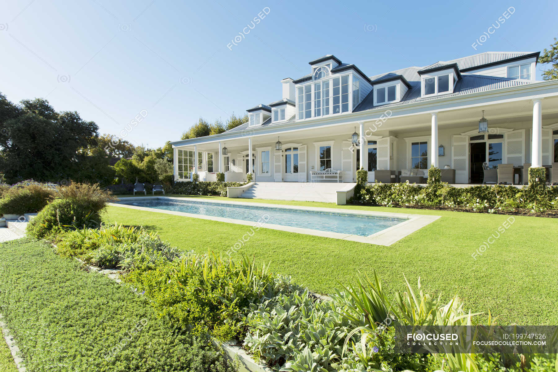 Casa di lusso fronte piscina — sfondo, Comfort Stock Photo 199747526