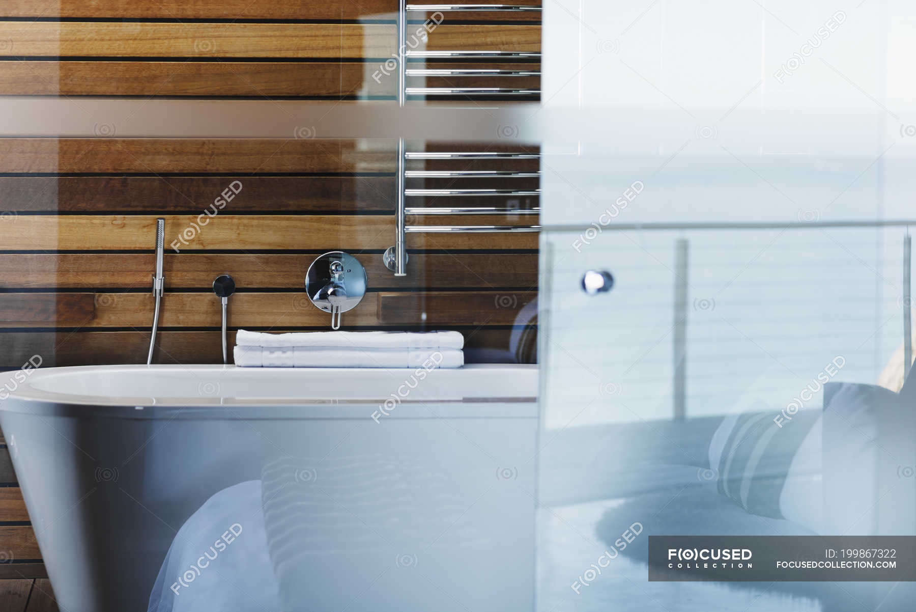 Bathtub And Glass Door In Modern Bathroom Real Estate Domestic