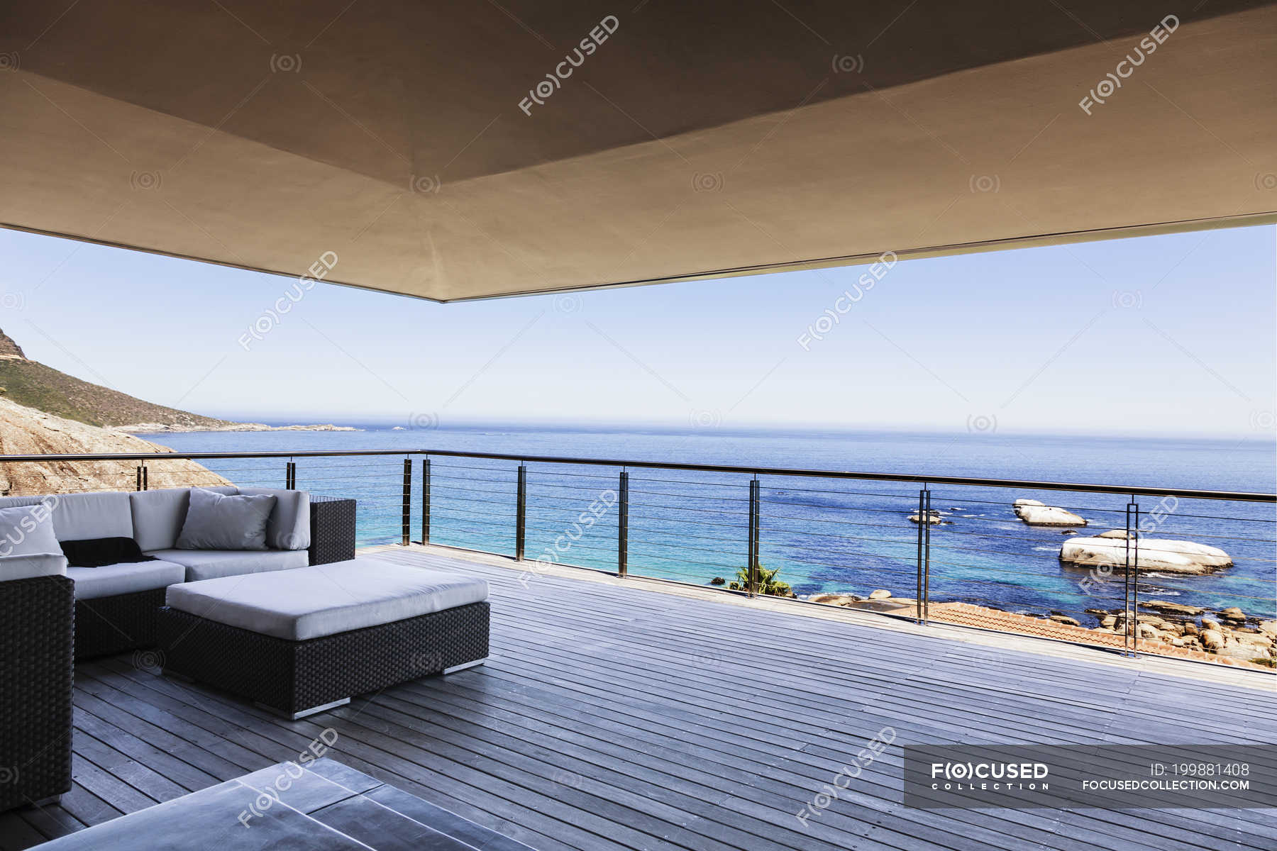 Luxury Balcony Overlooking Ocean Deck Patio Stock Photo 199881408