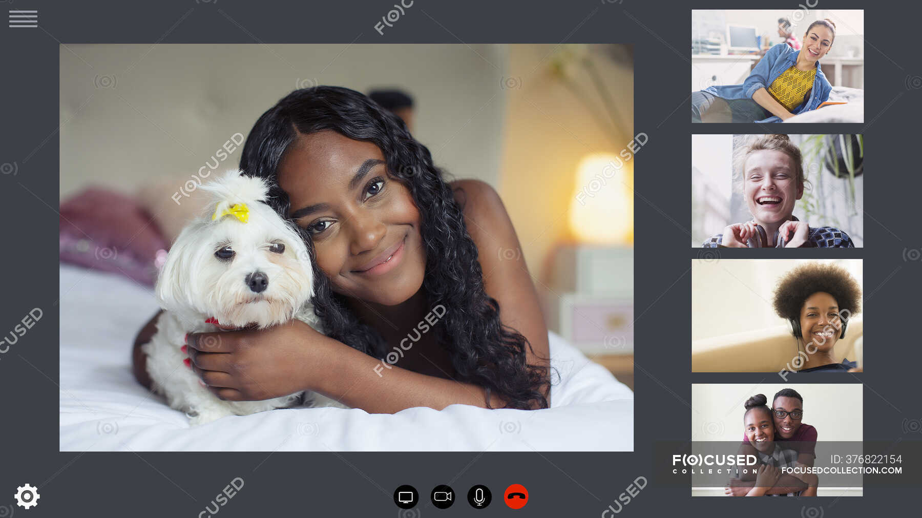 Teenage friends video conferencing during COVID19 quarantine — social