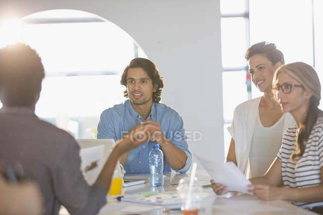 Creative business people brainstorming, planning in conference room meeting — Stock Photo