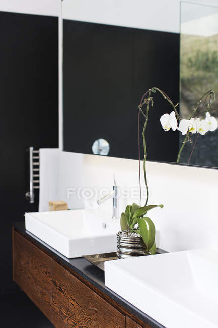 Éviers et miroirs dans la salle de bain moderne — Photo de stock