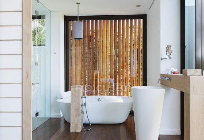 Banheiro moderno com banheira de imersão — Fotografia de Stock