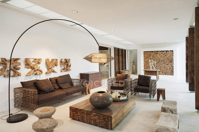Modern living room indoors during daytime — Stock Photo