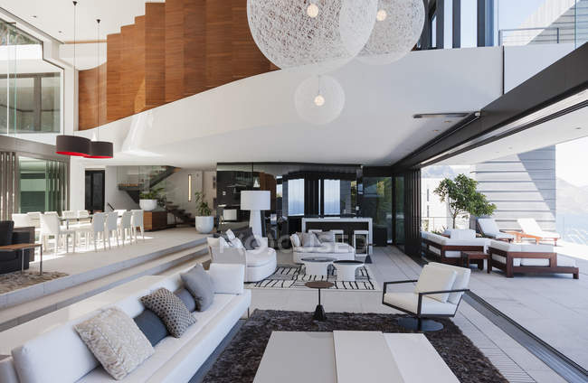Interior of living room in modern house — interior design, sofa