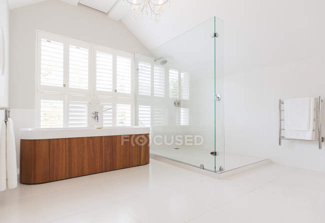 Soaking tub and shower in modern bathroom — Stock Photo