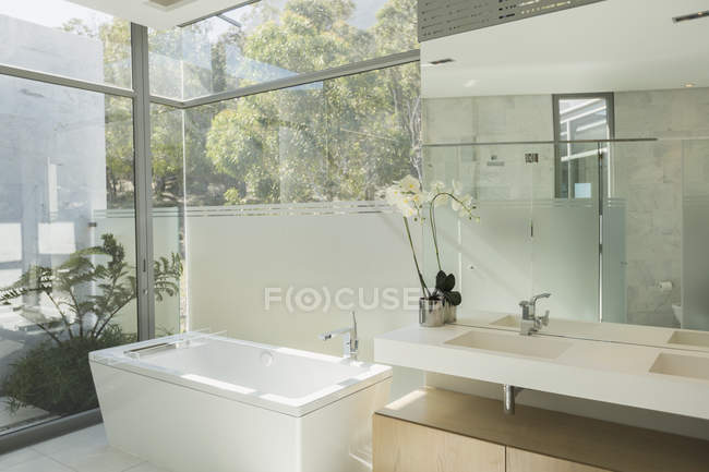 Sunny moderne tranquille maison vitrine salle de bains — Photo de stock