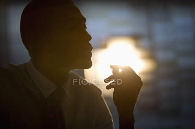 Silhouette of adult businessman at modern office — Stock Photo